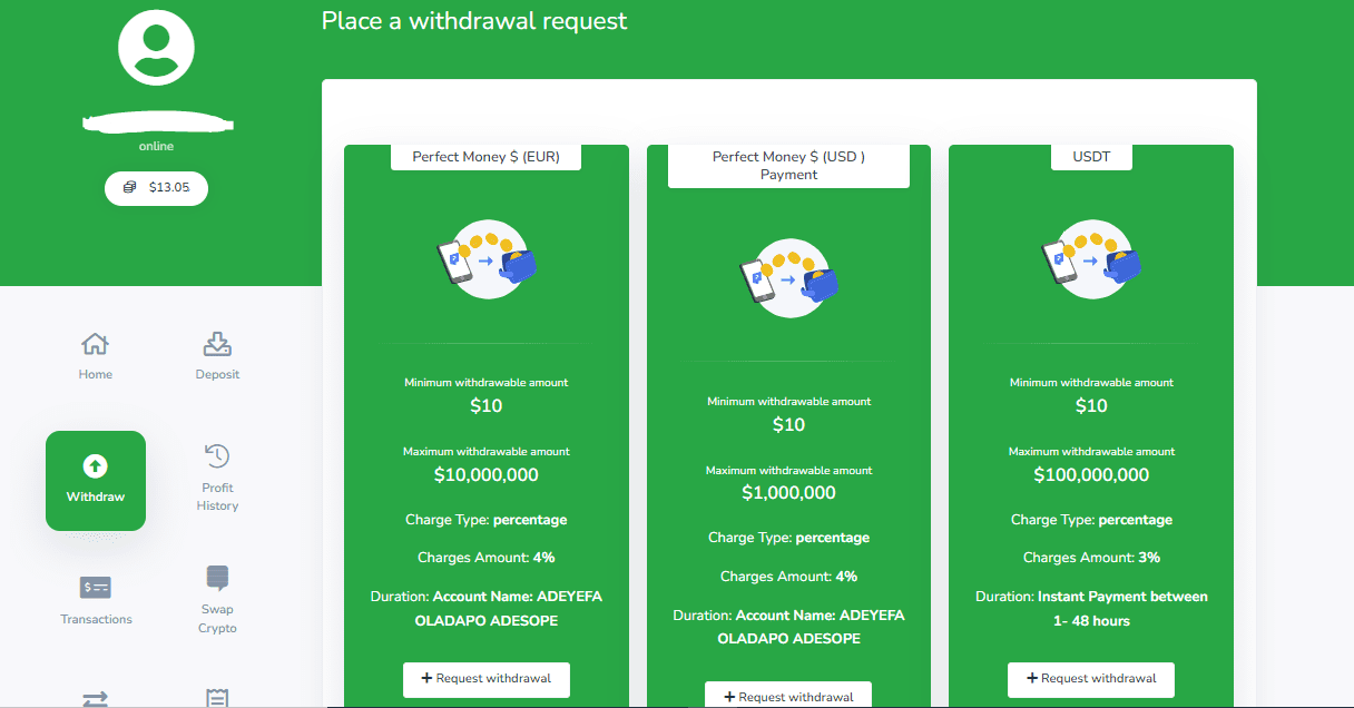 withdrawal request